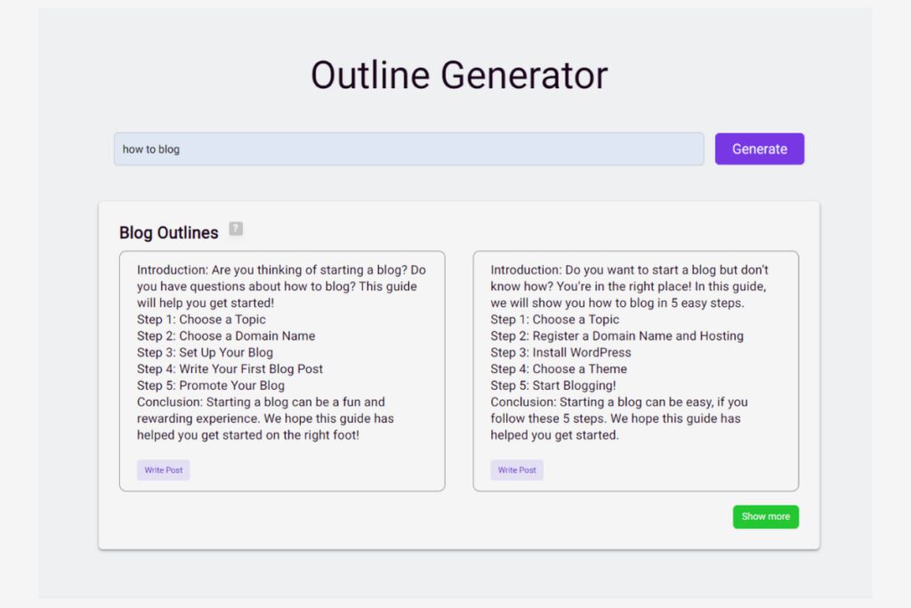 Bramework AI Outlines Generator